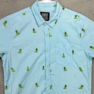 Rugrats Nickelodeon Mens Button Up Shirt 2XL Blue Reptar Short Sleeve Pocket NEW